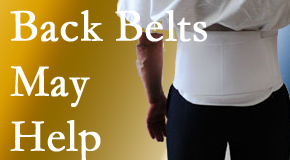 Williamson back pain sufferers wearing back support belts are supported and reminded to move carefully while healing.