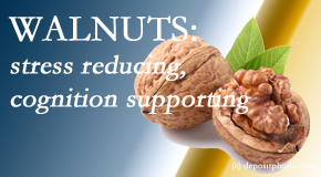 Apple Country Chiropractic shares a picture of a walnut which is said to be good for the gut and lower stress.